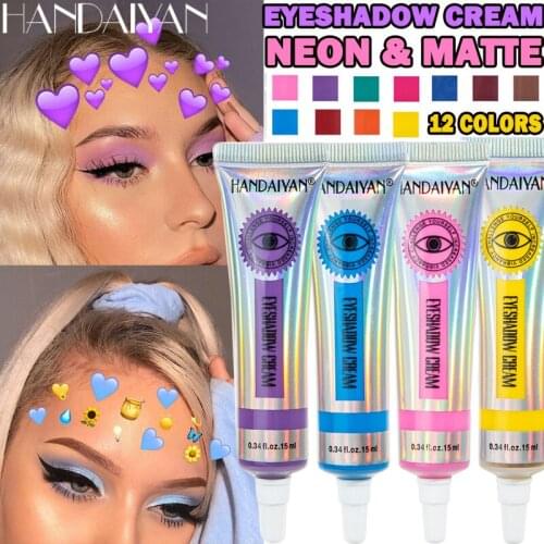 HANDAIYAN 12 Colors Matte Neon Eyeshadow High Pigment Eyeshadow Primer Yellow Green Eye Shadow Dust Summer Matte Eyeshadow Cream