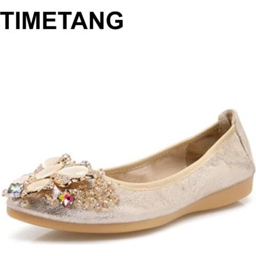 TIMETANGLadies Shoe Female Flat Shoes Woman Butterfly Girl Loafers Colorful Rhinestone Sequins Slip Cloth For DanceE988