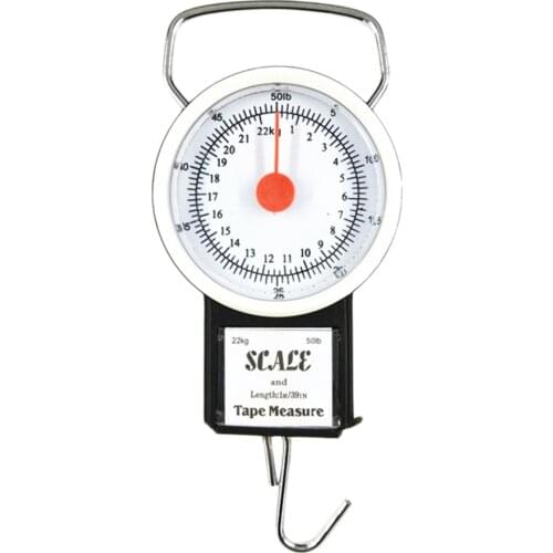 Portable Spring Balance Hanging Scale With Measuring Tape 22kg For Fish Hook Said Weighing Balance Kitchen Supplies