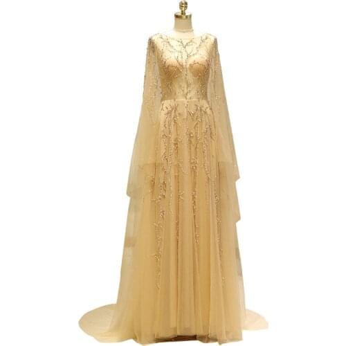 Vintage Tulle Scoop Neck Backless Beading Embroidery Long Evening Dress Prom Party Gown Vestido de noche Robe de soiree 82717