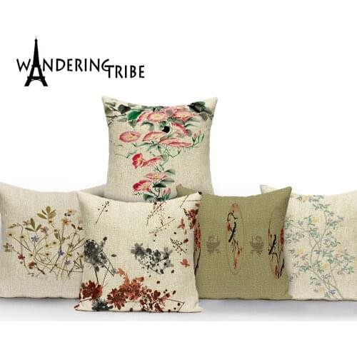 Vintage Flower Cushion Cover Farmhouse Home Decorative Pillows Case Floral Cushions Covers Plant Sofa Bed Pillowcases Dakimakura