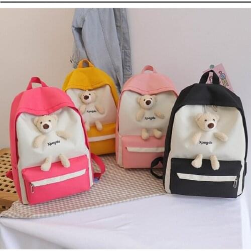 Backpack Large-capacity Breathable Oxford Cloth Middle School Students' Campus Burden Lightening Bookbag with Cute Bear