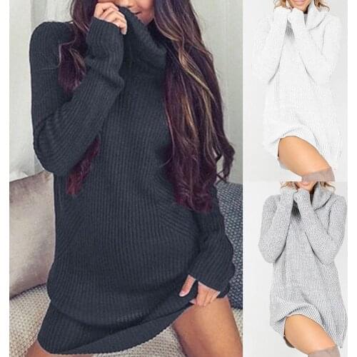 Woman sweaters Solid Color Turtleneck Long Sleeve Casual Loose Knitted black Dress women winter Long Sweater