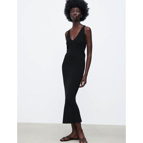 Nlzgmsj Za Women 2021 Dress Sleeveless Dresses V-neck Sling Long Party Dress Black Color Sexy Long Dress Night Dress 202108