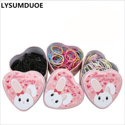 100Pcs/Set Elastic Hair Bands Bunny Gift Box Girls Hair Accessories Cute Hair Band Candy Scrunchy Pigtail Holder Solid Headdress