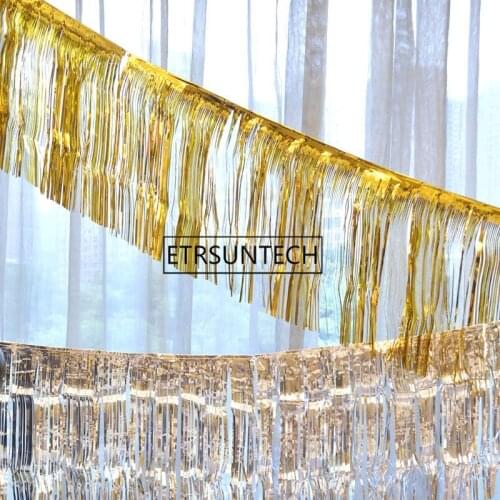 35*120cm Metallic Foil Fringe Shiny Gold Silver Curtains Wall Decoration Wedding Decor Photography Background Supplies