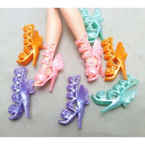 5pairs/lot Fashion Candy Color Butterfly Wings High-Heel Shoes Boots For Barbie Dolls For 1/6 BJD Doll Toy Shoes Girl Gifts Toy