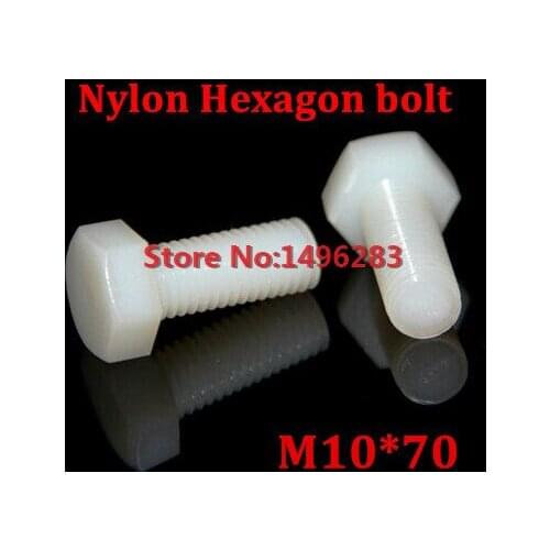 50PCS M10*70 Nylon Hexagon Bolt Metric Threaded Hex Head Set Screw