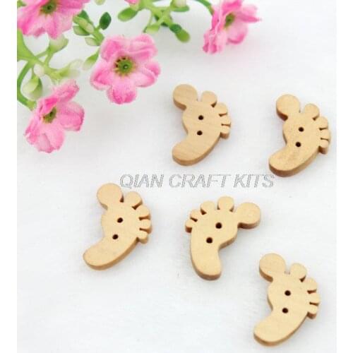 500 pcs DIY Kawaii Wood Button wooden buttons foot footprint Natural color 23mmx18mm big foot