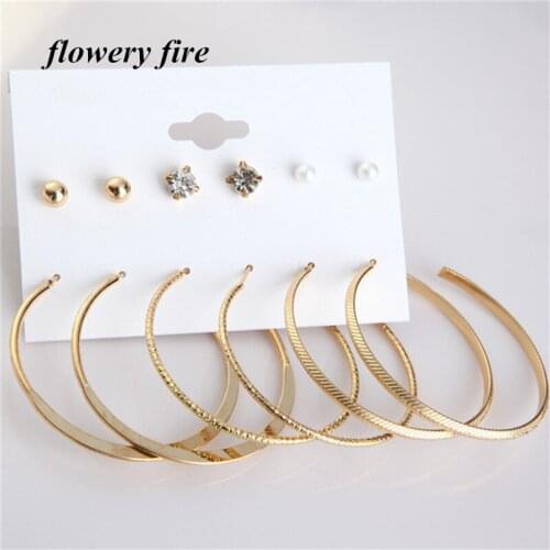 6 Pairs/Set Fashion Punk Crystal Stud Earrings Set For Women Bijoux Simulated Pearl Ball Big Circle Earring Wedding Jewelry Gift