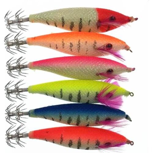 6Pcs New Shrimp Squid Jig Wood Bait Fake Fishing Lure Fishing Wobbler Artificial Lure jigging Lure Octopus Bait