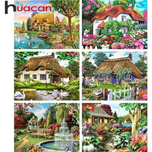 Huacan Diamond Embroidery Set 5D House Garden Diamond Painting Mosaic Landscape Picture Of Rhinestones Creative Hobbies