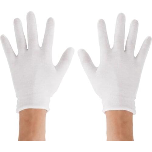 White Cotton Gloves Reusable Thin Work Gloves Elastic Full Finger Working Mittens Breathable Hand Protection Mitts for Women Men