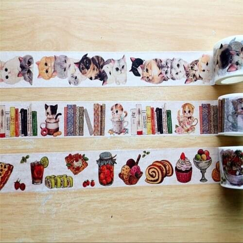 Free shipping 30mm*7m high quality washi paper tape/Beautiful Cat and Book and Refreshment masking japan washi tape