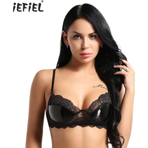 Sexy Women Lingerie Mesh Lace Bralette Bras Push Up Bra Wire-free Unlined Bra Female Intimates Erotic Faux Leather Bra Clubwear