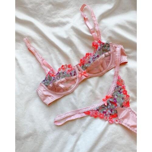 New pastoral small floral mercerized bra T-pants sexy suit floral bra set feminina hot Intimates underwear & sleepwears