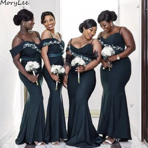 Flower Lace Bridesmaid Dresses Spandex Satin Mermaid Bridesmaid Dresses Spaghetti Straps Wedding Party Bridesmaid Gowns