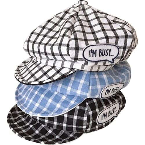 Baby Cap Vintage Octagonal Hat Fashion Plaid Hats for Children Spring Summer Cotton Adjustable Kids Caps Babies Girls Boys 1-3Y