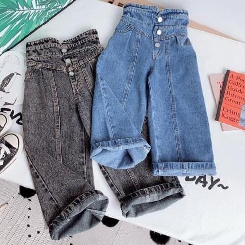 Spring Autumn girls jeans baby denim pants kids wide leg trousers children bottoms streetwear high waist bud buttons