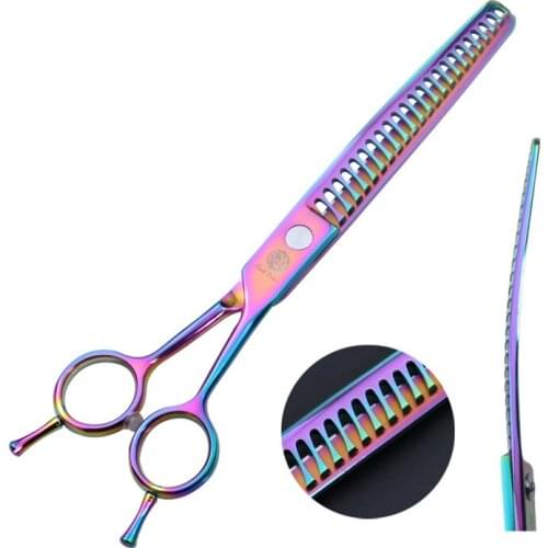 Purple Dragon 6.5/7/ 8 inch Rainbow Downward Curved Thinning Scissors Dog Hair Clippers Cats Pet Shears Grooming In Pet Supplies