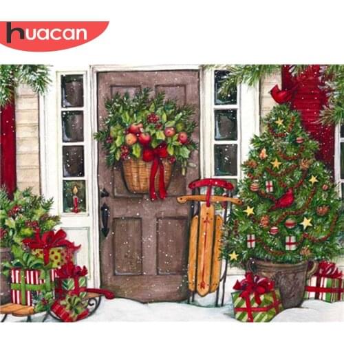 HUACAN 5D DIY Diamond Painting Christmas Tree Diamond Embroidery Door Mosaic Landscape Picture Of Rhinestone Home Decoration