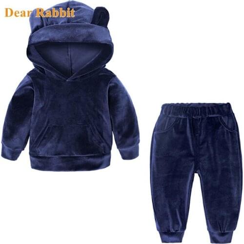 Baby Boys Girls Velvet Hooded Clothing Set Kids Jacket Coat Pants for Sports Suits Tracksuits Toddler Children autumn Clothes