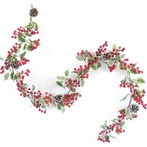 Red Berry Garland Christmas Decoration 6ft Artificial Red Berry Wreath With Pine Cone And Green Leaves For Holiday Fireplace