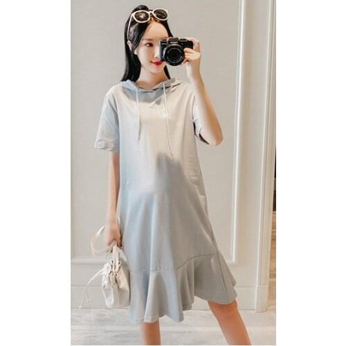 Fashion hipster maternity dress summer womens loose short-sleeved long section large size fashion maternity dress