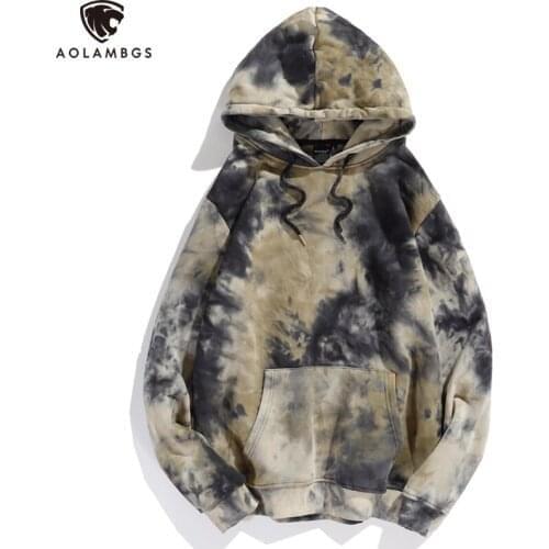 Aolamegs Tie-dyed Hoodies Men Women Fleece Harajuku Sweatshirts Autumn Winter Hooded Pullovers Couple Loose Hooded Streetwear