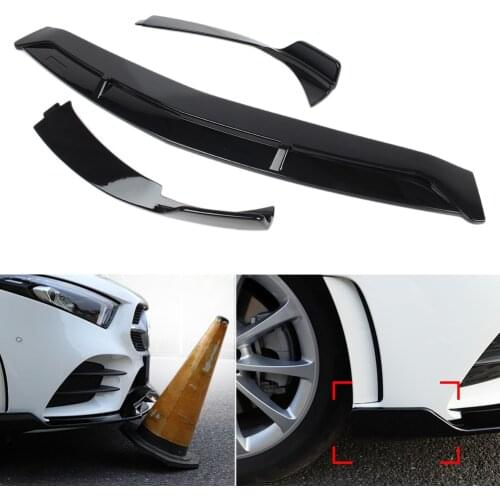 Sport Style Car Front Bumper Lip Cover Trim For Mercedes Benz A-Class W177 A177 2019 2020 Gloss Black ABS Plastic