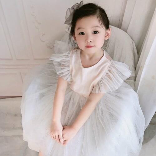 New 2021 Summer Girls Dresses Mesh Patchwork Children Sundress Baby Princess Dress Kids Lace Dress Cute Fly Sleeve #8368