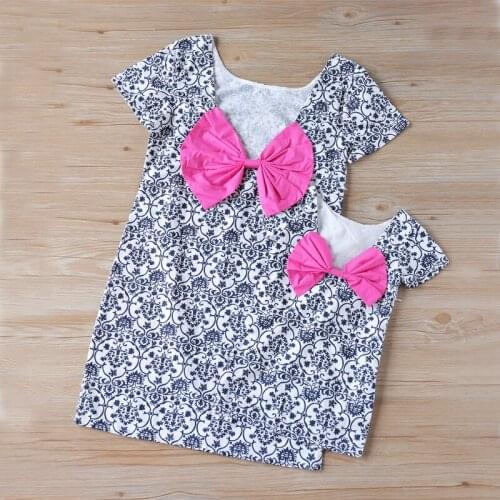 2021 Summer New Floral Dress Bowknot Decoration Parent-Child Wear Womens Clothing Family Wear Girl Clothes Children Dress