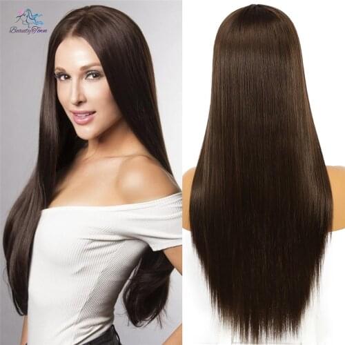 Brown Lace Wig Synthetic Long Straight Wigs for Women Natural Hair Wigs for Black Women Heat Resistant Fiber Lace Synthetic Wig