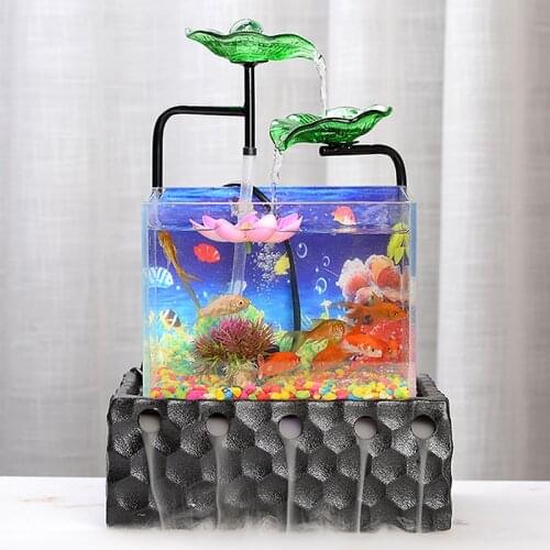 Lucky-bring Water Fountain Tabletop Decor Resin Glass Fish Tank Watering Desk Top Water Fall Cascade office gift