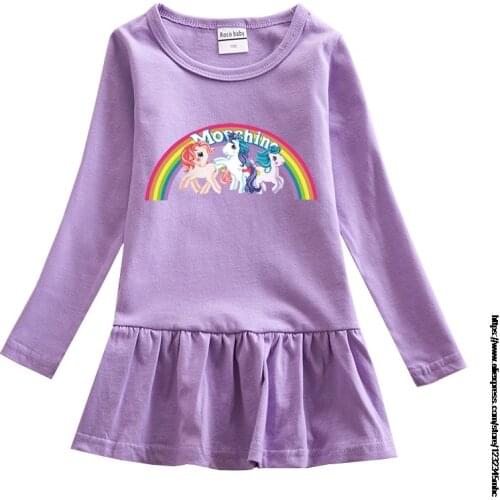 Girls' Long-sleeved Dresses Autumn Childrens Clothing of Kids My Little Baby girl pony Printed Cotton Dress for Girls Aged 2-10