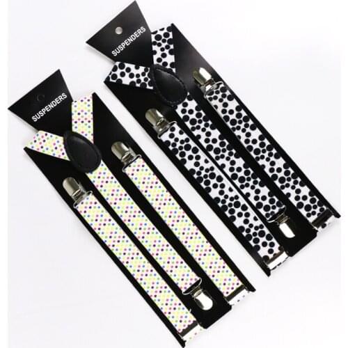 Winfox New Adjustable Women Men Suspender For Trousers 3 Clip Alloy Button Black Braces Elastic Polka Dot For Party Wedding