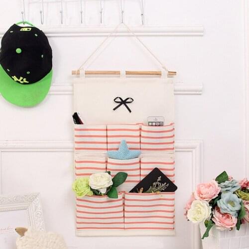 New Striped Pattern 8 Pockets Wall Hanging Storage Bag Living Room Decoration Creative Cotton Fabric Cosmetics Toys Organizer