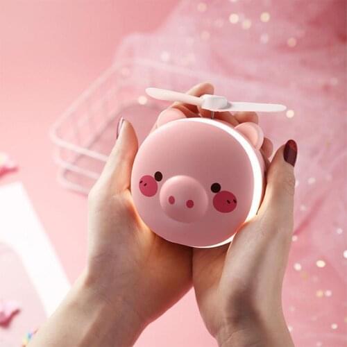The Portable Fan Give You A New Cool Summer Experience Piggy Makeup Mirror Fan Usb Rechargeable Mini Cute Led Light Mini Fan