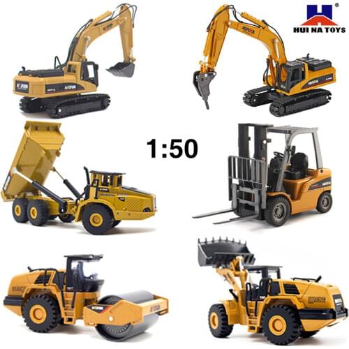 HUINA 1:50 Dump Truck Excavator Wheel Loader Diecast Metal Model Construction Vehicle Toys For Boys Christmas Birthday Gift Car