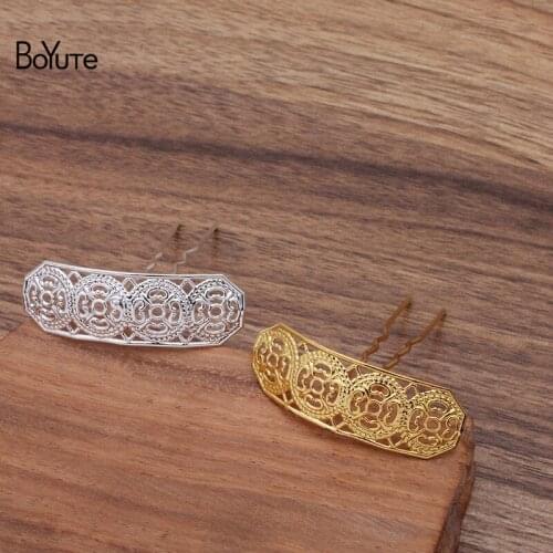 BoYuTe (20 Pieces/Lot) 15*45.5MM Filigree Base Welding 75*10*1.2MM Iron Hair Fork Diy Hair Accessories Handmade Materials