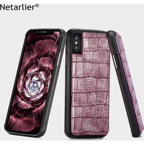 Netarlier vintage crocodile leather phone case for iphone X 3D PC TPU material full protection random leather back case cover