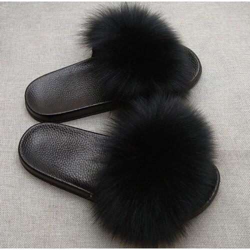 Women Fur Fluffy Flat Slippers Ladies Indoor Slides Furry Plush Fox Hair Female Casual Woman Shoes Fashion Plus Size Summer 2020