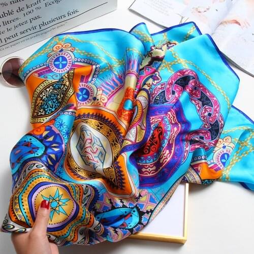 Women 100% Real Silk Square Scarf 90x90cm Bufanda Mujer Hangzhou Pure Silk Neck Scarfs Wraps for Gift Neckerchief Bandana Shawls