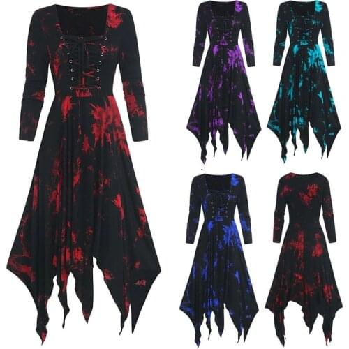 Printed Lace Irregular Dress Women Long Sleeve Gothic Dress Lady Print Square Collar High Quality Vestido Maxi Dresses Female