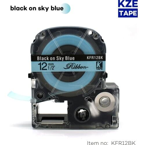 1pcs 12mm*5m black on blue sky Satin Label Tapes KFR12GZ label ribbon for Epson KingJim Label Printer maker LW-300 LW400