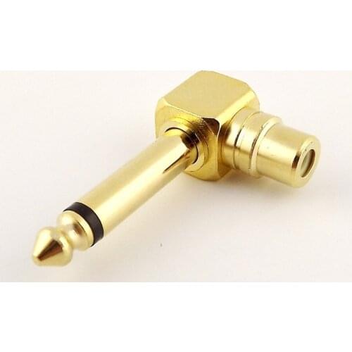 10pcs Gold Copper Right Angle Female RCA Phono to 6.35mm 1/4" Mono Male Audio Adapter
