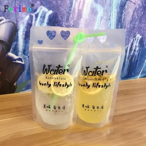 100pcs free shippingBeverage self sealing bag, transparent frosted self support bag, liquid beverage packaging bag
