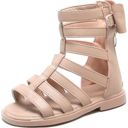 2021 Girls Fashion summer High-top sandals Roman Open toe Sandals Girls classic bow princess shoes Childrens flat sandals 22-31