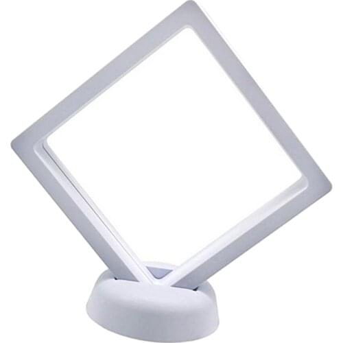 3D Floating Frame Display Holder Coin Display Stand for Challenge Coins, Jewelry, Antique, Medal, White 7x7cm