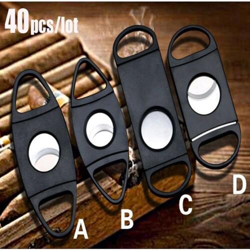 40Pcs/lot Cigar Smoking Accessories Double Finger Stretch Type Cigar Stainless Steel Cutter Knife